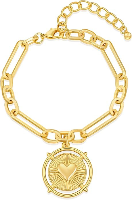 CLASSYZINT Heart Bracelet for Women Puffy Heart Charm Bracelet Link Chain Bracelet Adjustable Lin... | Amazon (US)