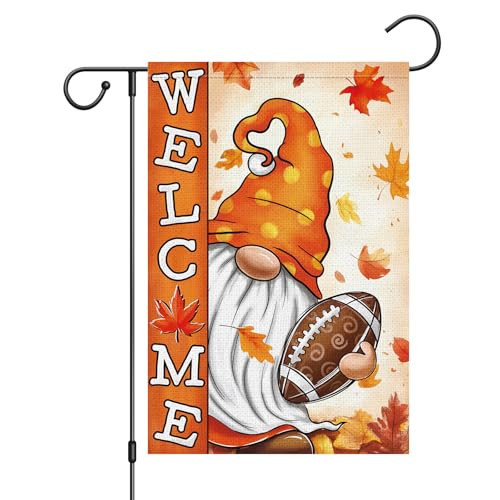 Wodison Fall Football Garden Flag 12x18 Inch Double Sided Outside, Gnome Welcome Autumn Maple Leaves Seasonal Yard Outdoor Flag | Amazon (US)