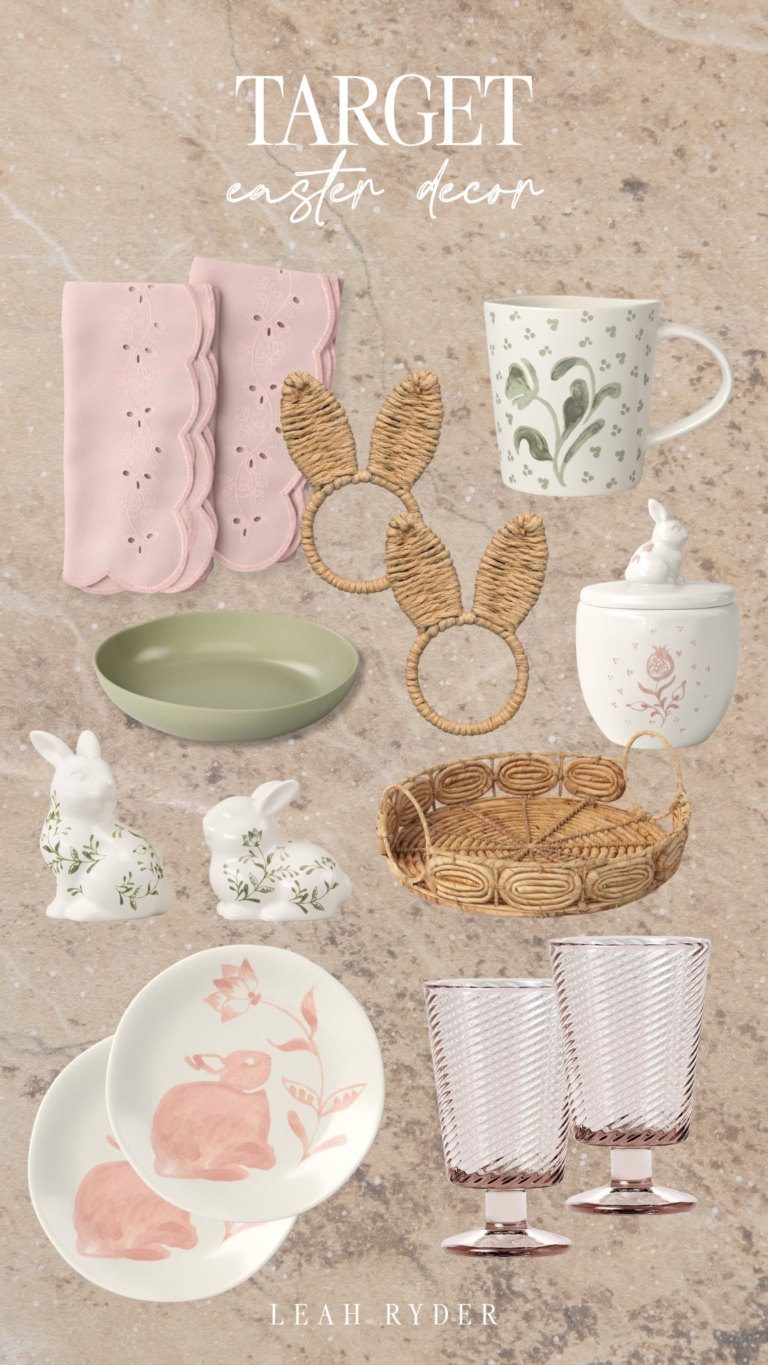 This Target Easter decor roundup features blush eyelet napkins, woven bunny ear napkin rings, floral mugs, ceramic bunny accents, pastel serving pieces, and woven trays. Soft pink and sage green tones create a cozy, cottage-inspired Easter tablescape. Mix textured rattan with delicate florals for a layered spring hosting look. Affordable Target Easter decor that makes brunch, baskets, and everyday styling feel extra special.

#LTKHome #LTKSeasonal