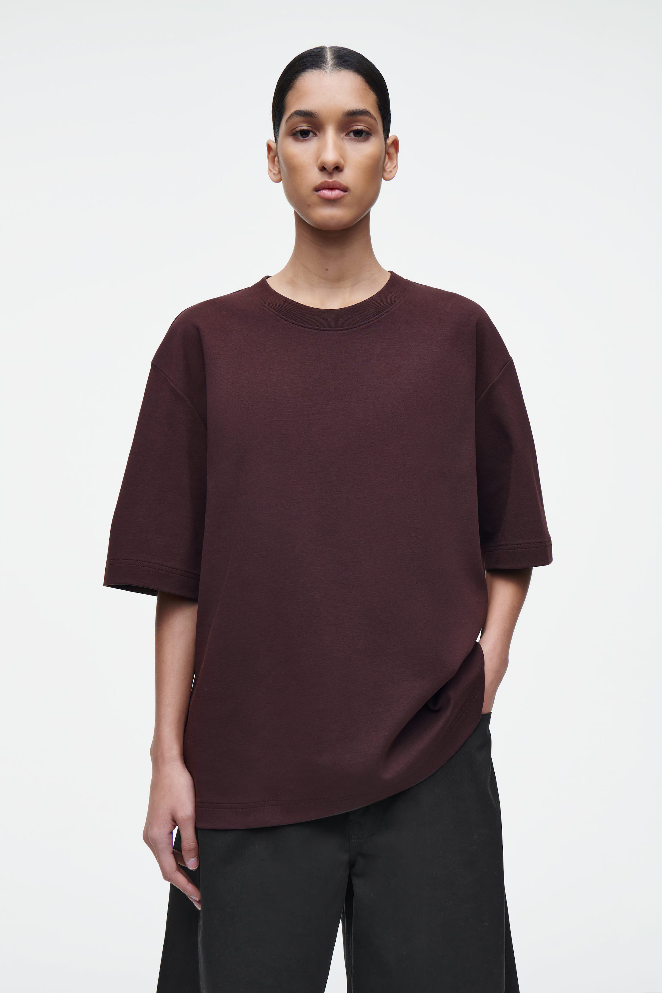 OVERSIZED COTTON T-SHIRT - BURGUNDY | COS | COS (AU)