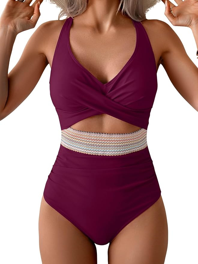 B2prity One Piece Swimsuit for Women Tummy Control V Neck Bathing Suit Color Block High Waisted C... | Amazon (US)