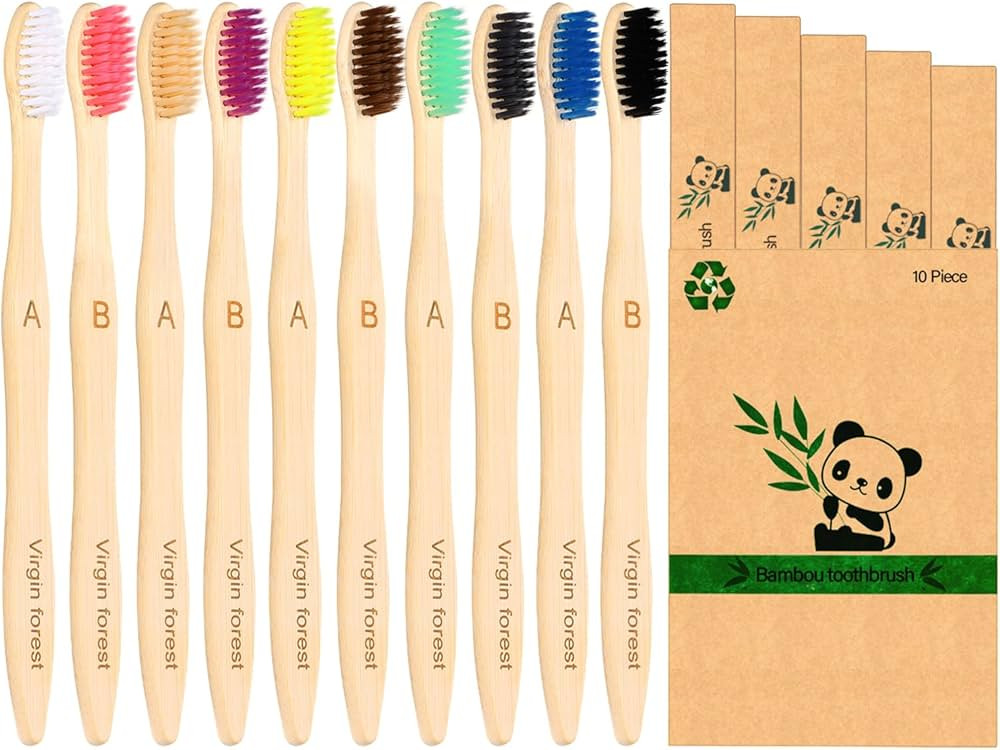 Virgin Forest 10 Count Bamboo Toothbrush, Soft Bristle for Adults, Eco Friendly Natural Wooden To... | Amazon (US)