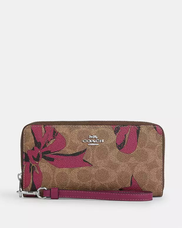 Long Zip Around Wallet In Signature Canvas With Bow Print | Coach Outlet US