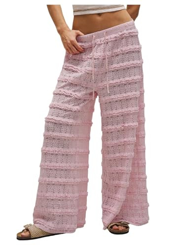 RoseSeek Women's Crochet Lace Pants Mesh Beach Cover Up Vacation Outfits | Amazon (US)
