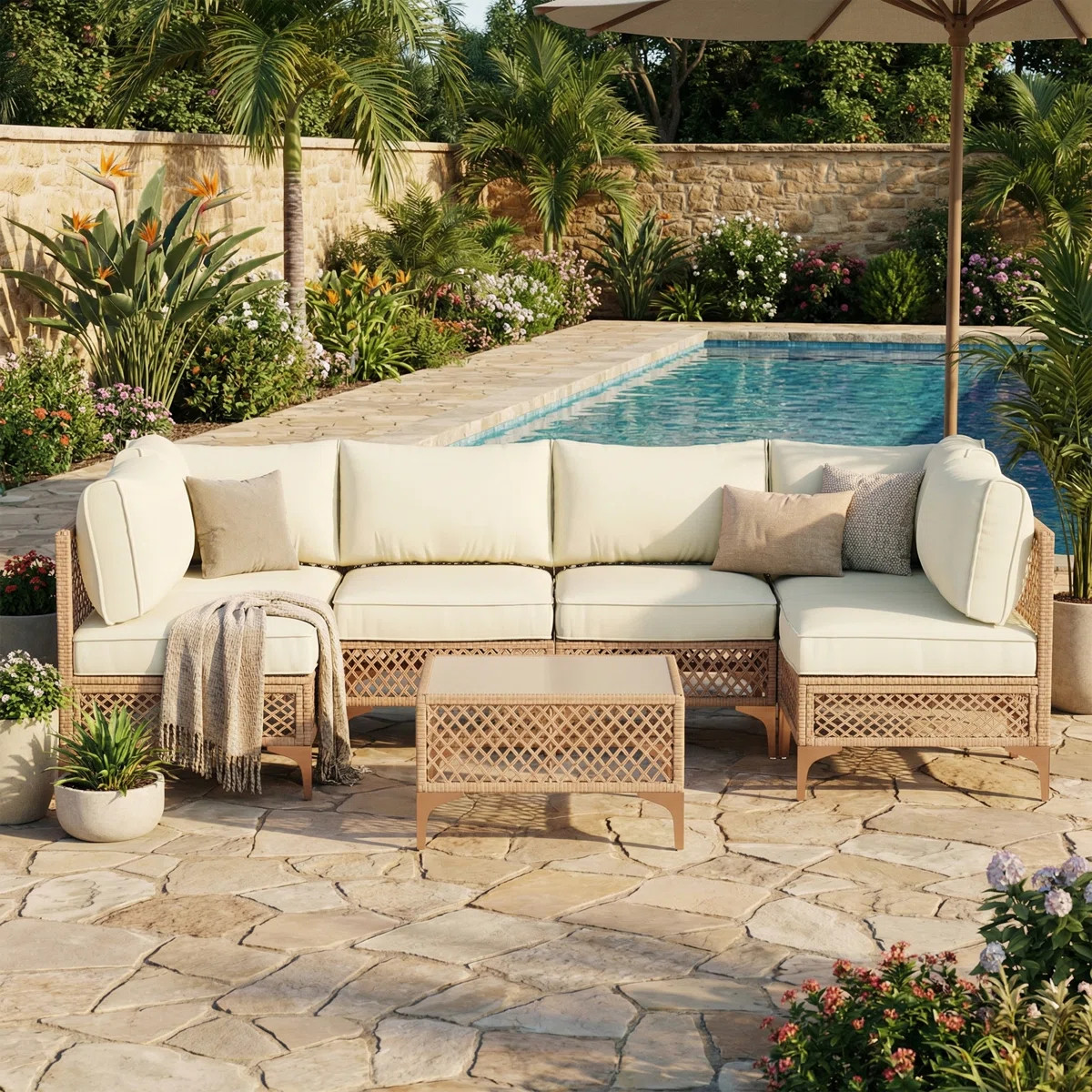 6 - Person Premium Patio Wicker Sectional Seating Group with Cushions | Wayfair North America