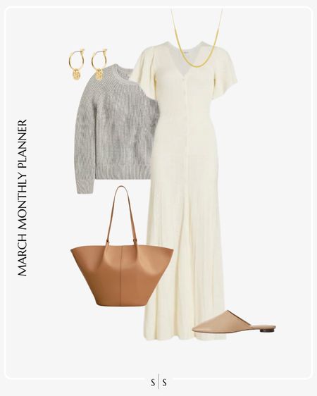Monthly outfit planner: MARCH: Winter to Spring transitional looks |  crochet dress, crewneck sweater, neutral tote, mules, gold jewelry

See the entire calendar on thesarahstories.com ✨ 


#LTKstyletip