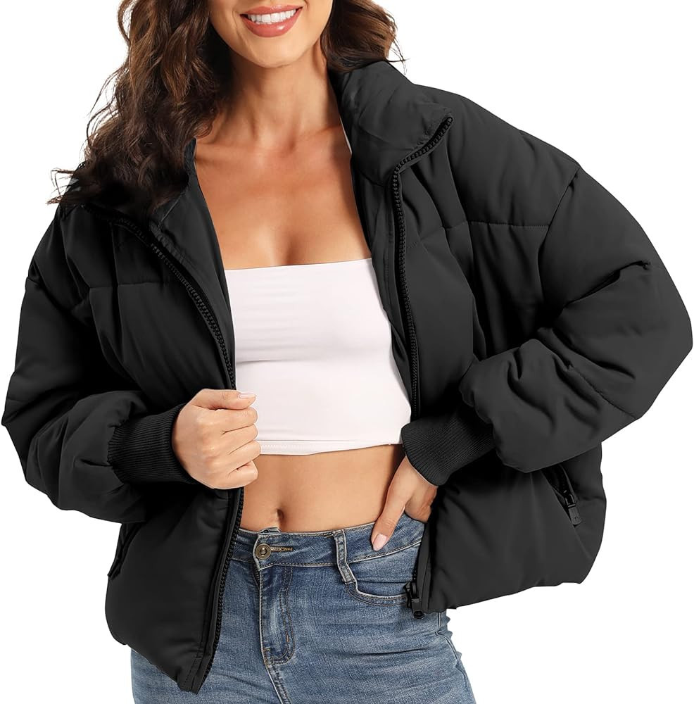 PABOPKOBI Women’s Winter Baggy Zip Puffer jackets Short Down Jacket Coat | Amazon (US)