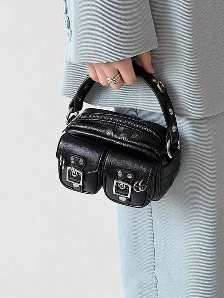 Bag Women's 2024 New Spice Girl Motorcycle Camera Bag Small Square Bag High Sense Shoulder Bag Ha... | SHEIN