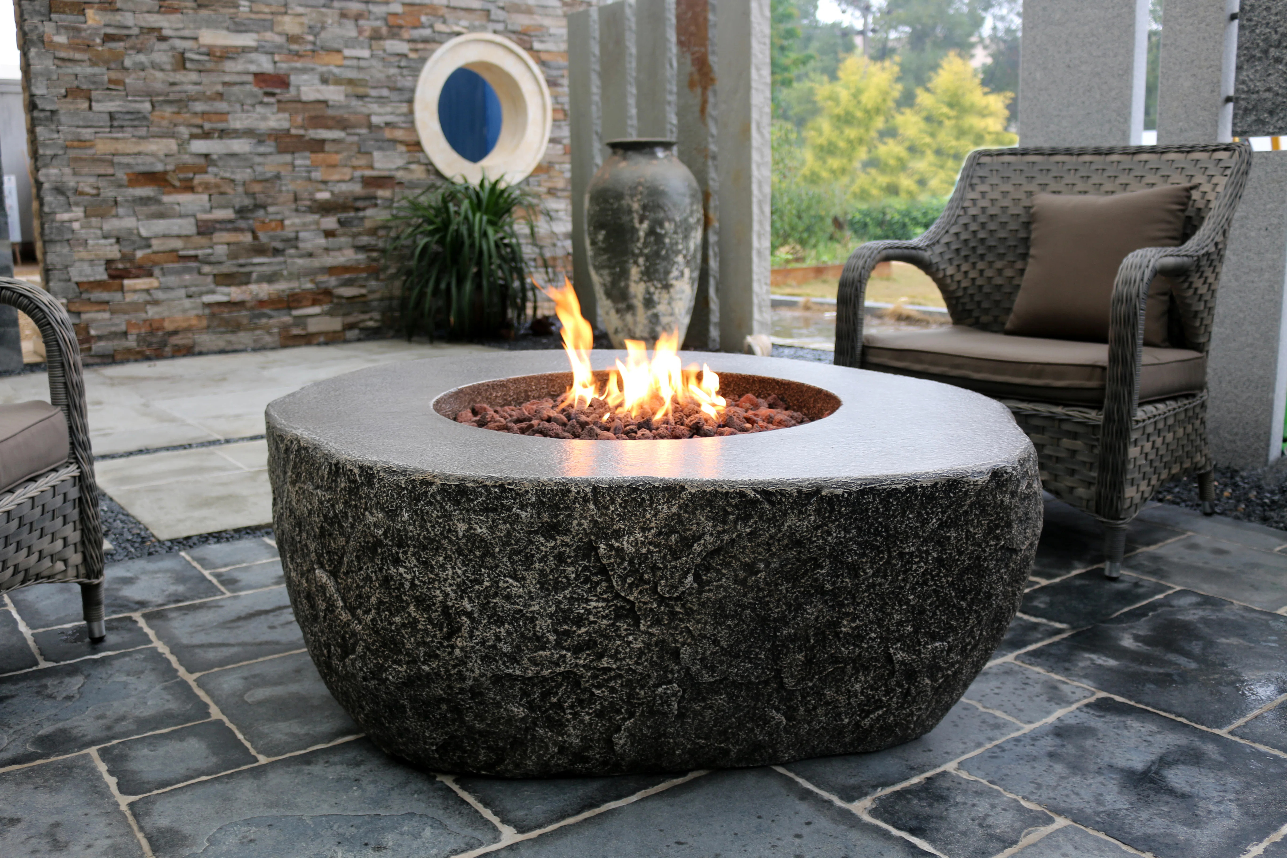 Boulder 44" Outdoor Concrete Fire Table 45,000 BTU - Includes Lava Rocks & PVC Cover | Wayfair North America