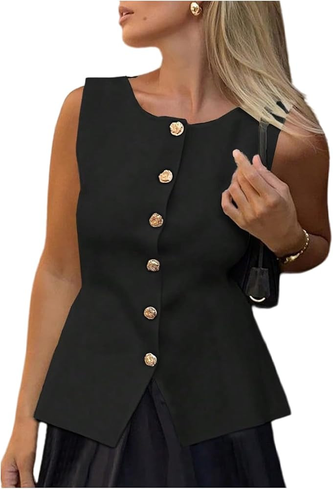 GORGLITTER Women's Sleeveless Knit Sweater Vest Top Tredny Dressy Button Up Business Casual Cardi... | Amazon (CA)