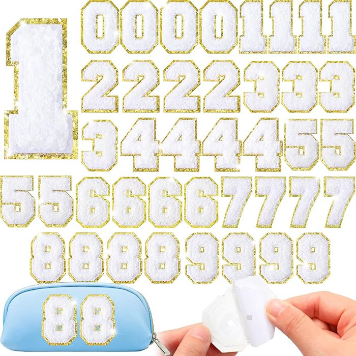 Yilloog 40 Pieces Number Patches Self Adhesive Chenille Patches 0-9 Glitter Chenille Number Appli... | Amazon (US)