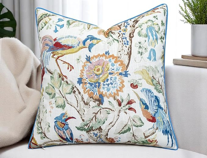 VAGMINE Throw Pillow Cover 20x20 – Bird & Floral Printed Poly-Cotton Square Accent Cushion Cove... | Amazon (US)