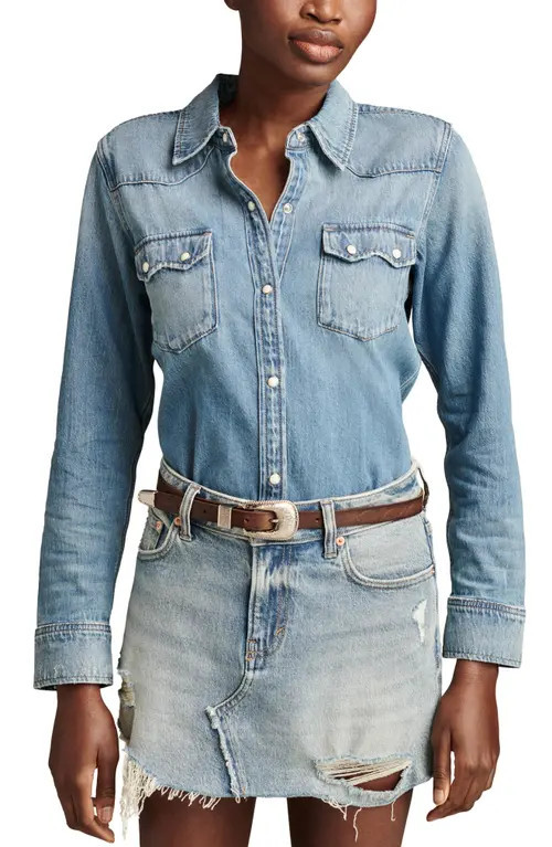 Lucky Brand Western Denim Shirt in American Dream at Nordstrom, Size X-Small | Nordstrom