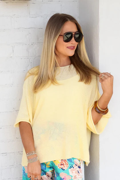 Verona Yellow Knitted Short Sleeve Top | The Willow Tree