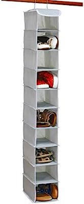 Simple Houseware 10 Shelves Hanging Shoes Organizer Holder for Closet w/ 10 Pockets, Grey | Amazon (US)