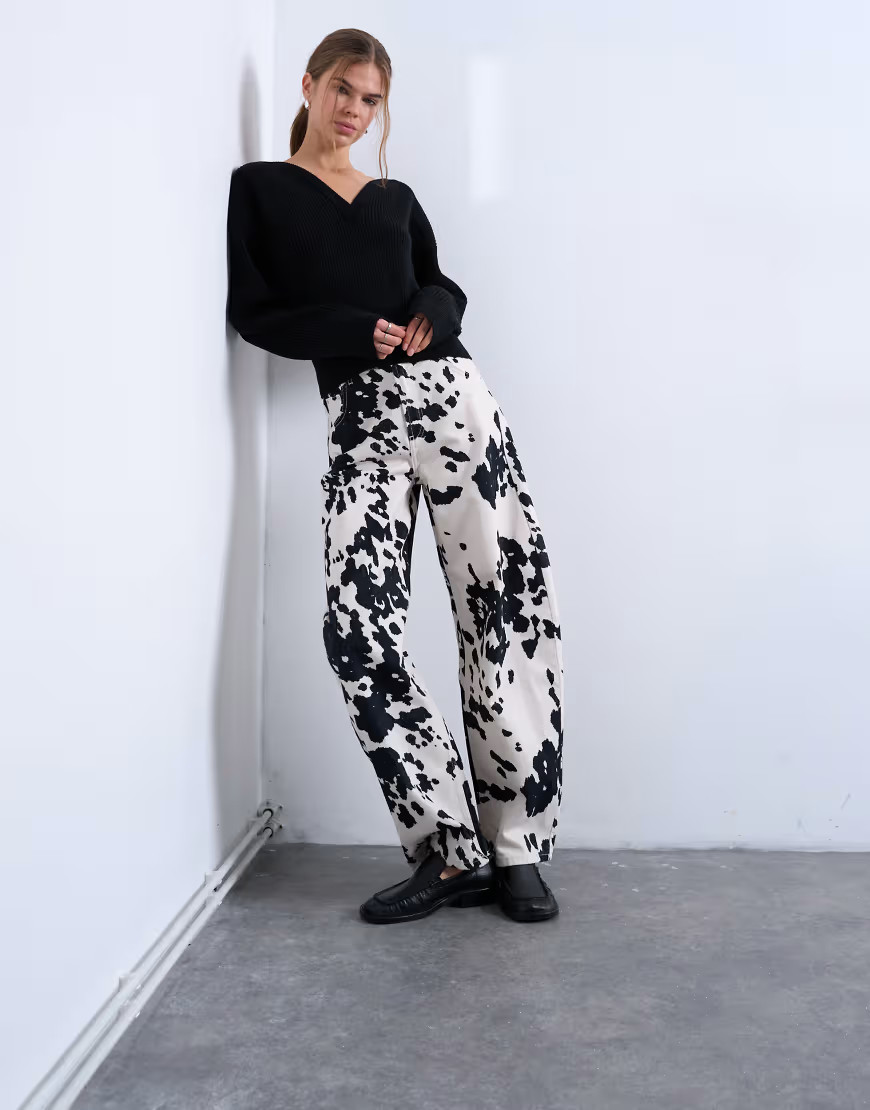 Topshop tab waist balloon pants in cow print-Multi | ASOS (Global)