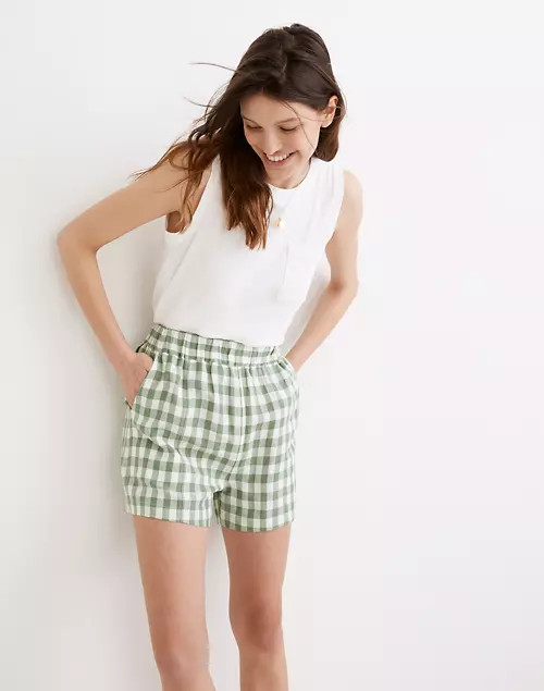 Linen-Blend Easy Pull-On Shorts in Gingham Check | Madewell