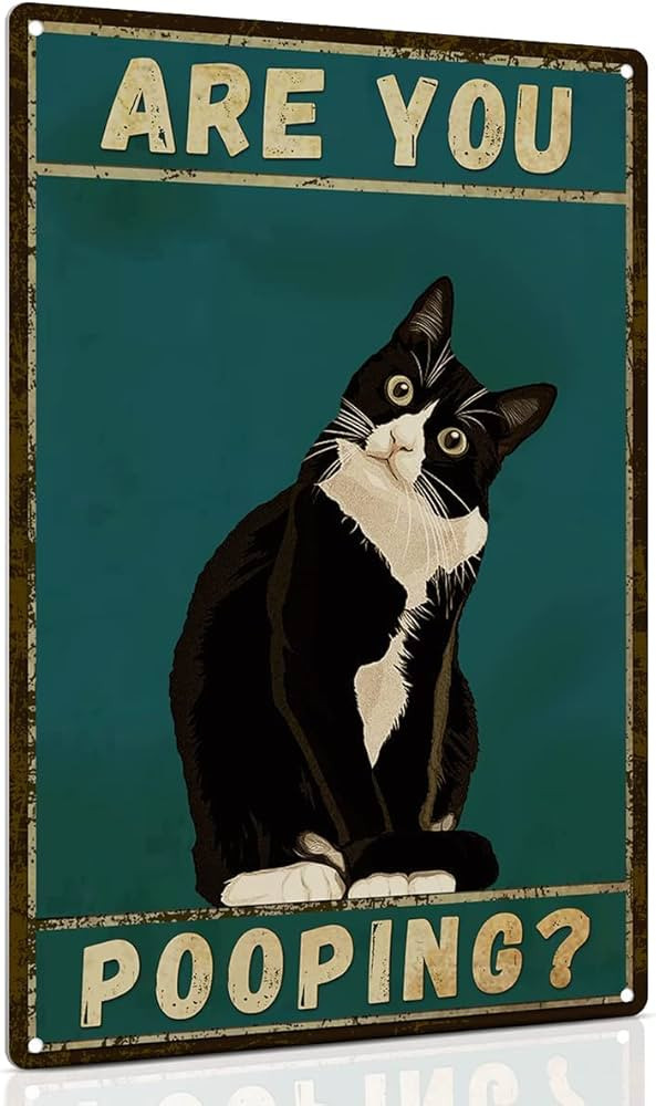 ALKB Bathroom Tuxedo Cat Wall Decor Funny Metal Sign 8x12 Inch - Are You Pooping - Wall of Glory ... | Amazon (US)