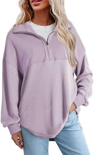 SHEWIN Womens Fall Sweatshirt Casual Waffle Knit Half Zip Pullover Loose Long Sleeve Tops | Amazon (US)