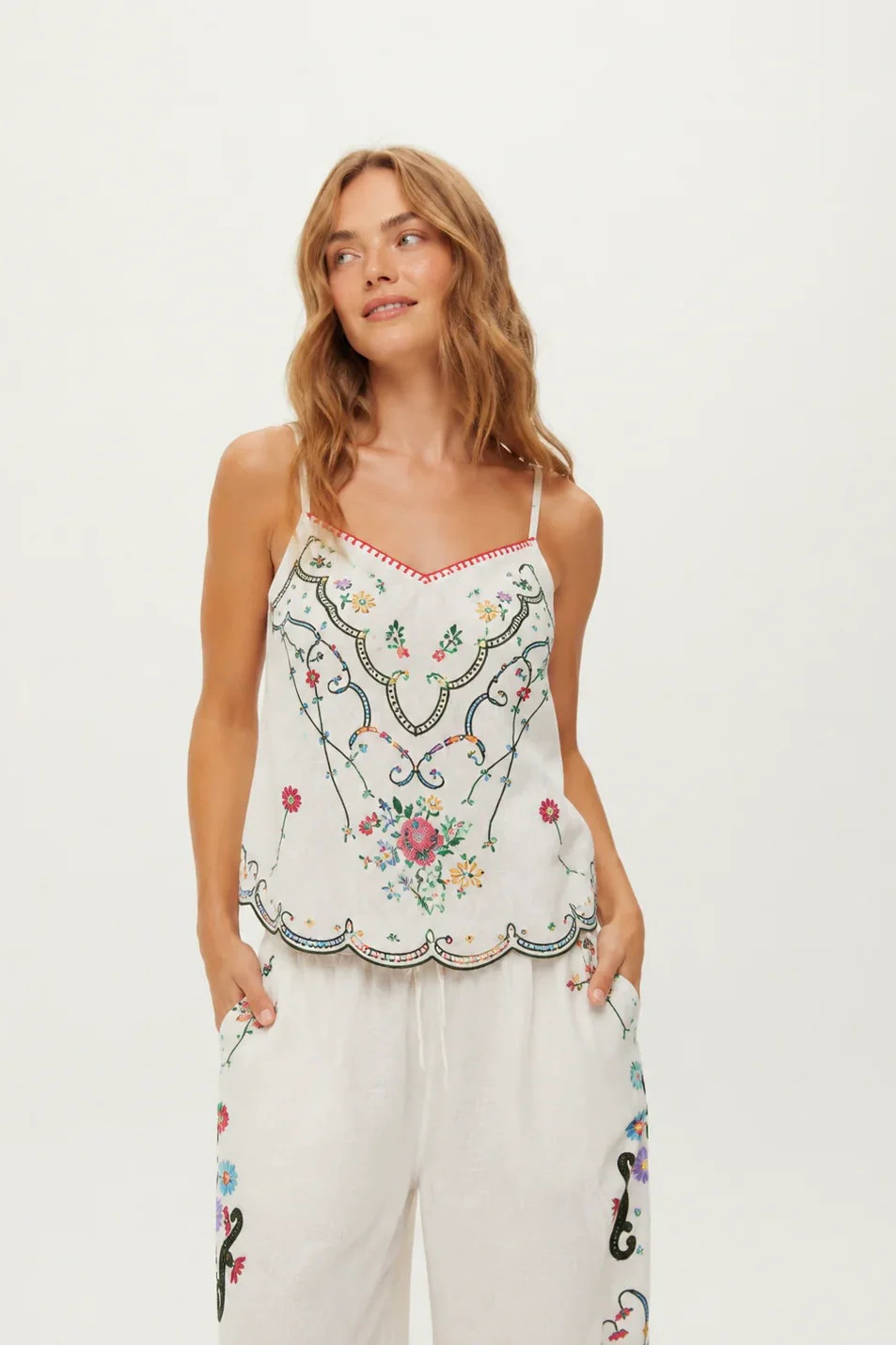 ME369 Ginny Linen Kisses Embroidered Camisole | Shop.app