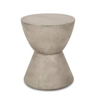 Magnesium Oxide Outdoor Side Table, Cylindrical Accent Table, Light Gray | The Home Depot