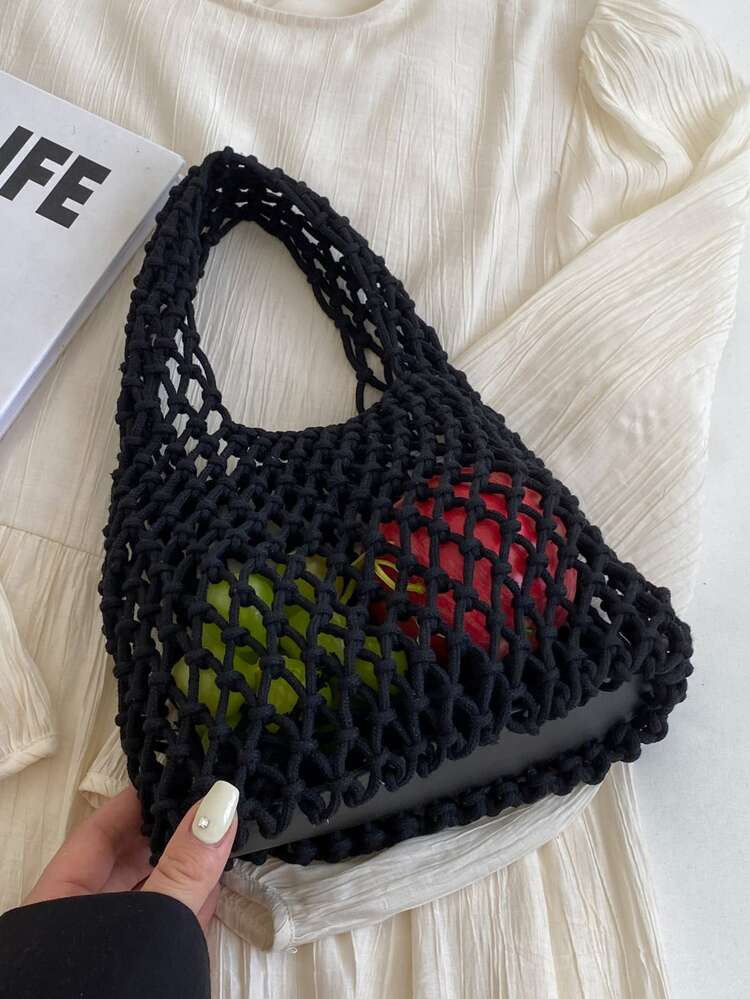 Woolen Hook Woven Bag Women's Knitted Bag Small Fashionable Woven Handbag Japanese And Korean Ver... | SHEIN