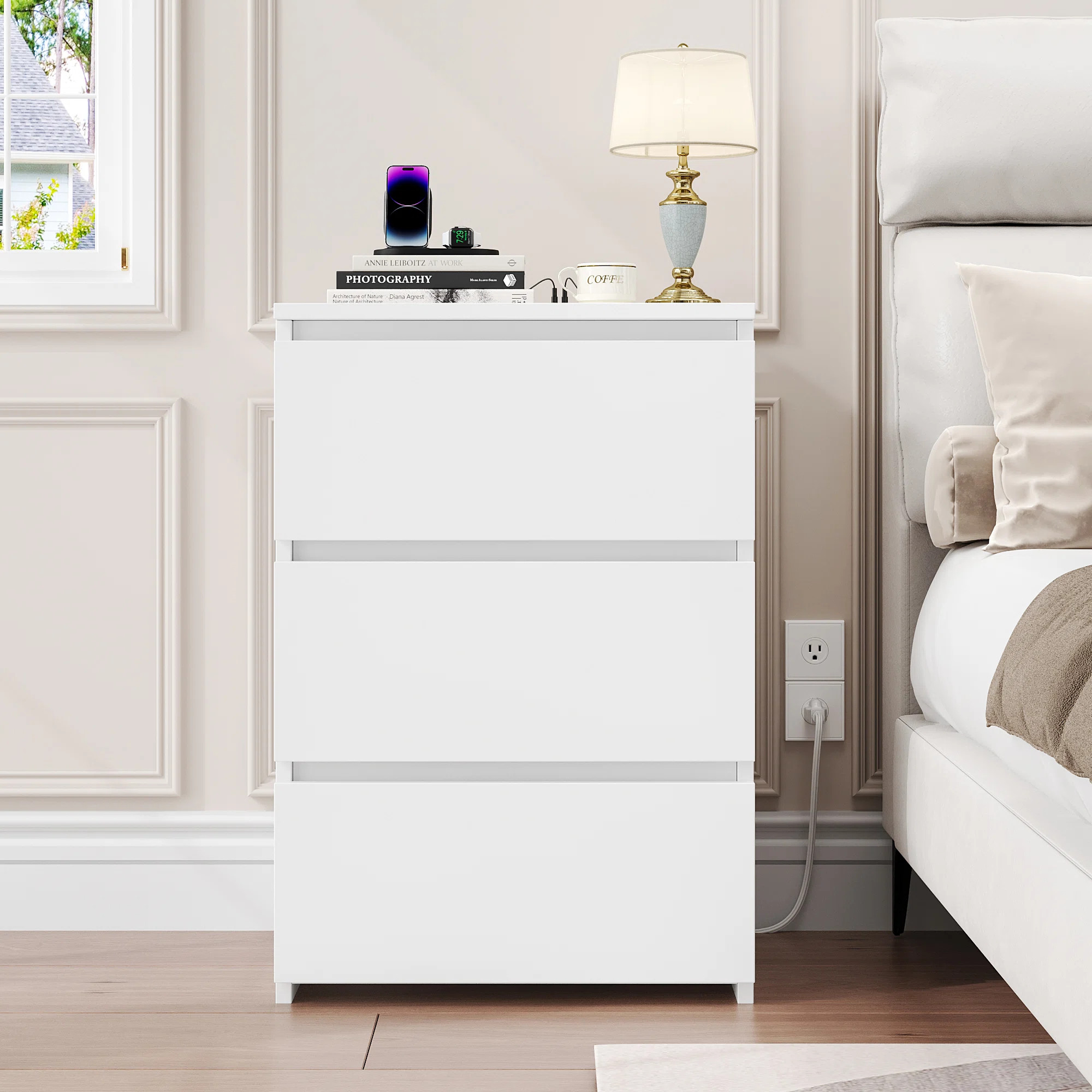 Ebern Designs 17.7" W 3-Drawer Nightstands with Outlets & USB Ports & Reviews | Wayfair | Wayfair North America