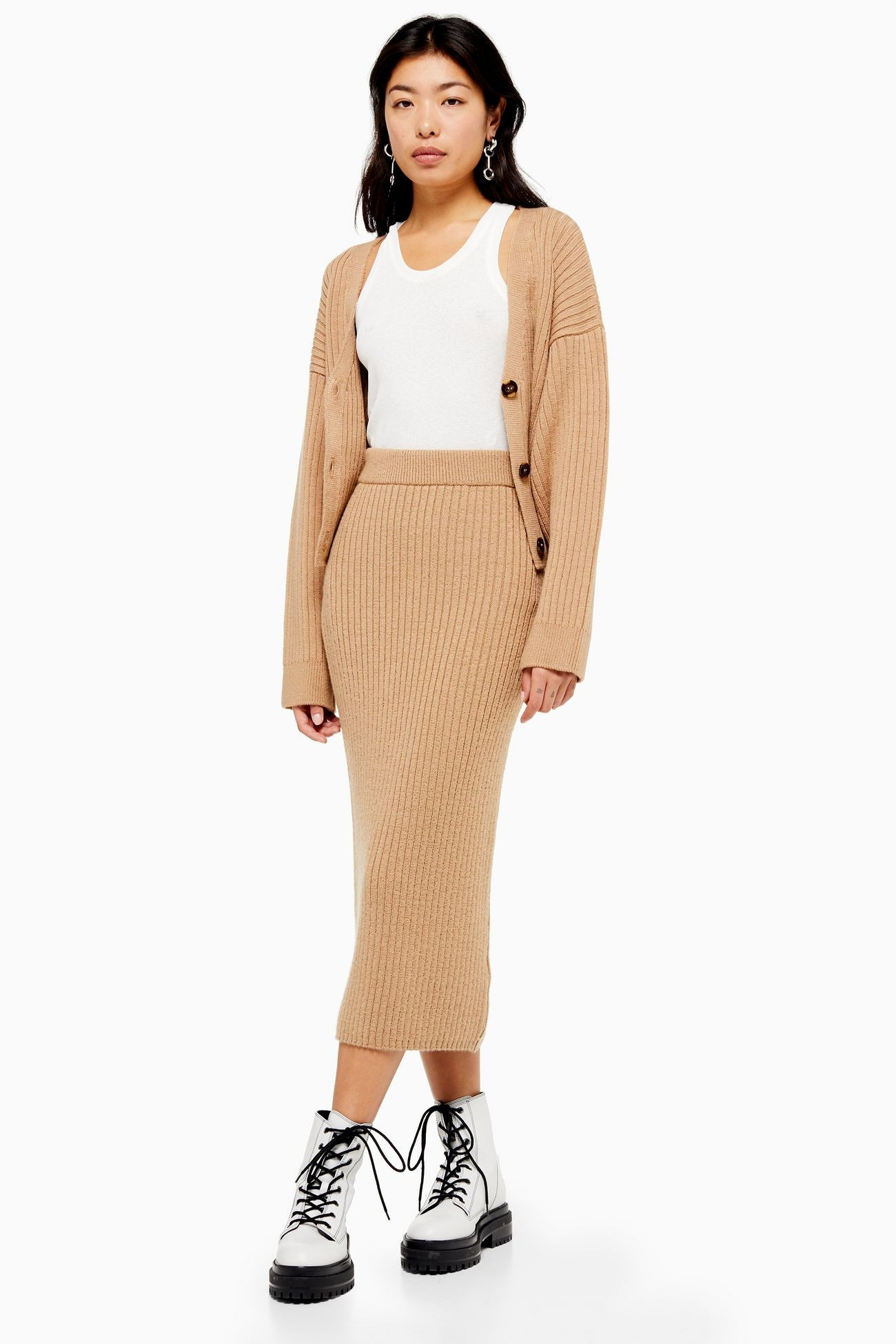 Camel Ribbed Midi Skirt | Topshop US