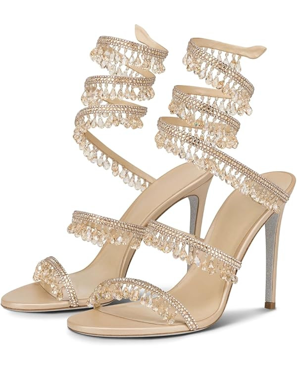 Rhinestone Tassel Wrap Around High Heels Stiletto Sandals for Women, Women's Colorful Diamonds Tw... | Amazon (US)