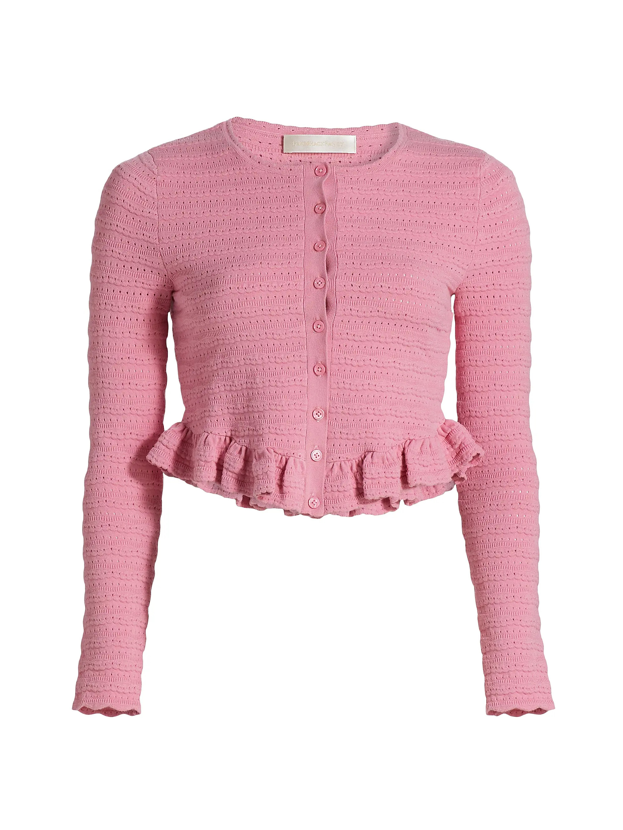 LoveShackFancy Rogan Scallop-Trim Ruffle-Hem Cardigan | Saks Fifth Avenue | Saks Fifth Avenue