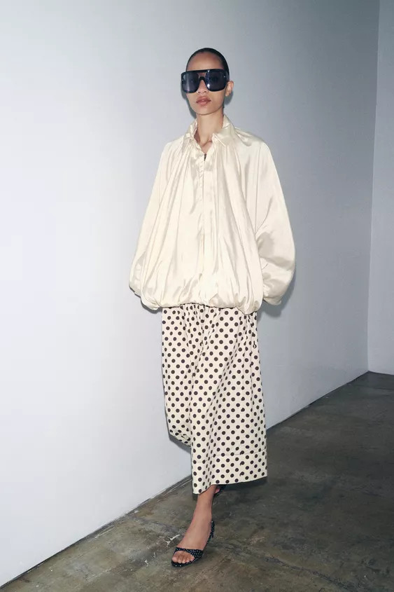 ZW COLLECTION POLKA DOT MIDI SKIRT | Zara US