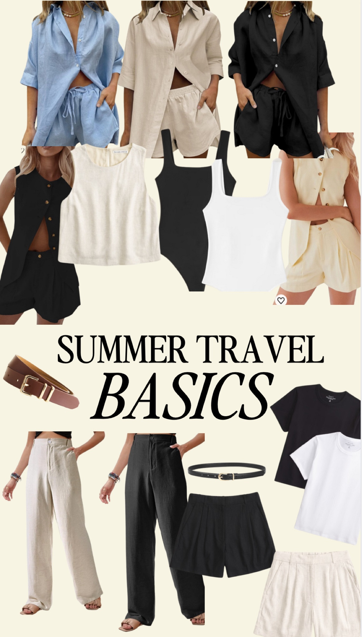 Basics for your summer trip to help plan the rest of your packing! Going for light, versatile, and interchangeable items here that won’t wrinkle ✈️ 

#LTKtravel #LTKstyletip