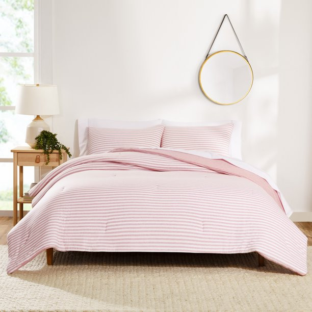 Gap Home T-Shirt Soft Jersey Reversible Organic Cotton Blend Comforter Set, Full/Queen, Blush, 3-... | Walmart (US)
