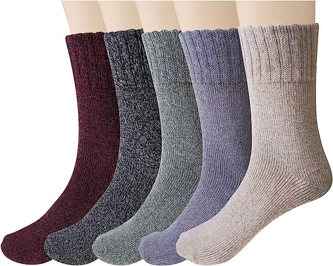 5 Pairs Womens Wool Socks Thick Knit Vintage Winter Warm Cozy Crew Socks Gifts | Amazon (US)