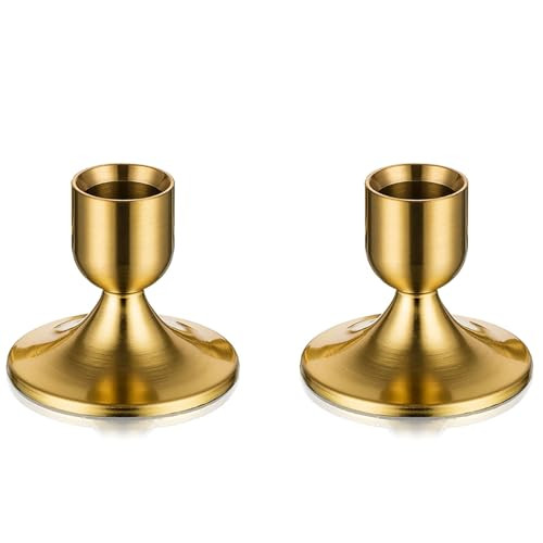 Gold Candlestick Candle Holders for Taper, 2 PCS Romadedi Gold Brass Color Candle Stick Candle Holder for Table Centerpiece, Wedding Reception, Festive Christmas Mantel Decoration or Home Decor | Amazon (US)