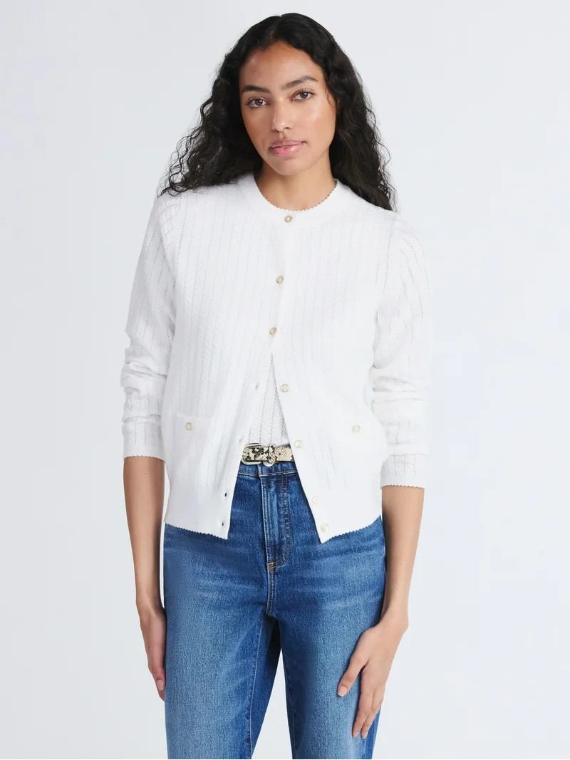 Free Assembly Women's and Women's Plus Cozy Yarn Welt Pocket Cable Cardigan Sweater, Midweight, S... | Walmart (US)