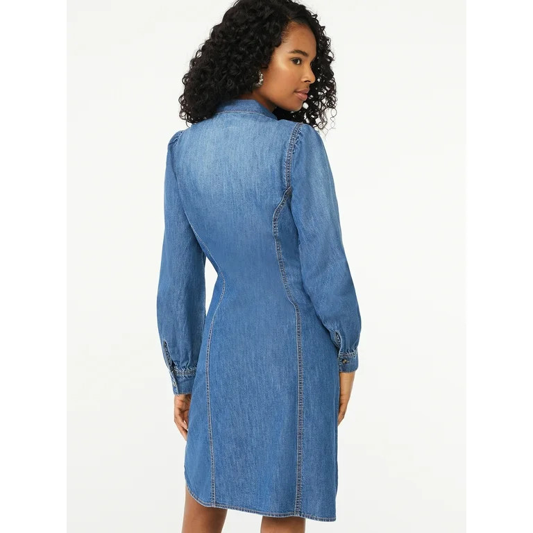Scoop Women's Tie-Neck Denim Shirt Dress - Walmart.com | Walmart (US)