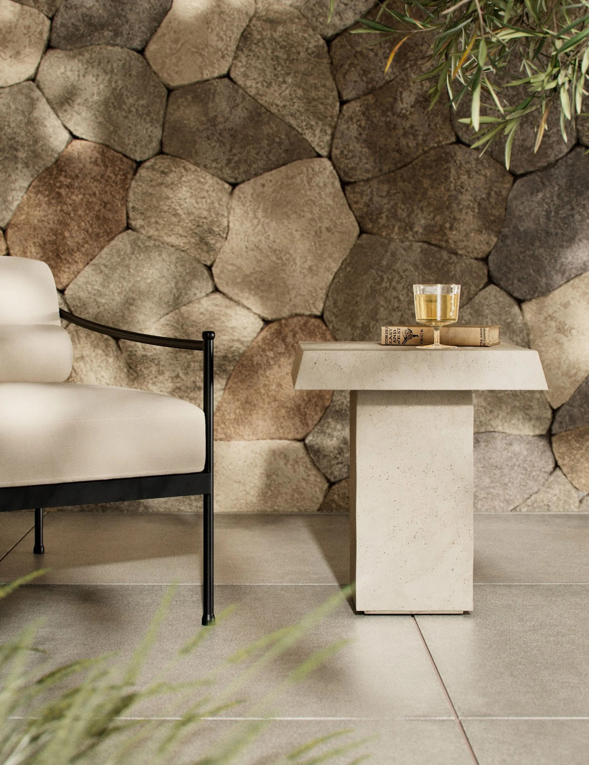 Avila Indoor / Outdoor Side Table by Amber Lewis x Four Hands, Aged White | Lulu and Georgia 
