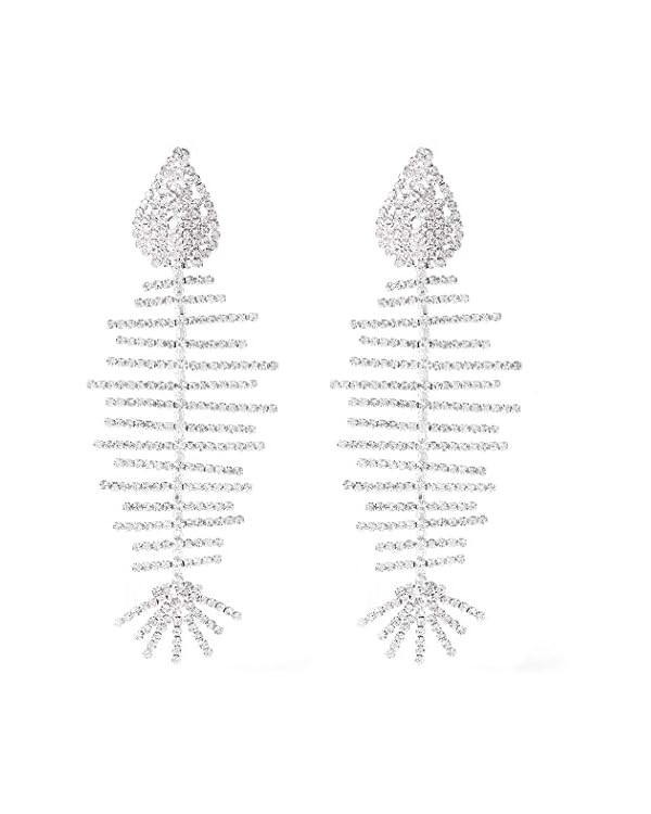 Yokawe Fashion Rhinestone Dangle Earrings Silver Exaggerated Fishbone Earrings Crystal Drop State... | Amazon (US)