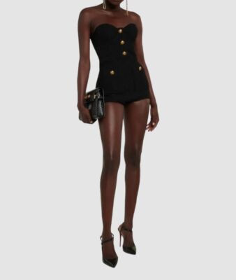$1326 Alessandra Rich Women's Black Wool Metallic Strapless Romper Size IT40/US4  | eBay | eBay US