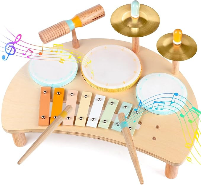 Kids Drum Set, Montessori Musical Instruments for Toddlers 1-3, Wooden Musical Toys for Baby 12-1... | Amazon (US)