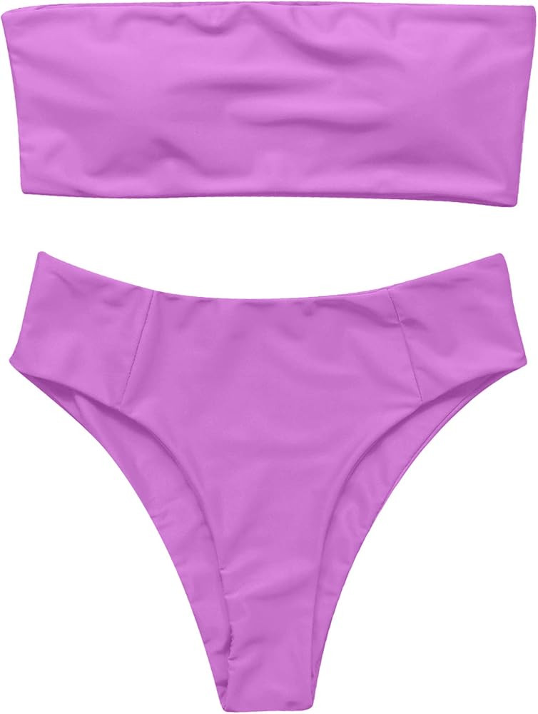 OMKAGI Women's 2 Pieces Bandeau Bikini Swimsuits Off Shoulder High Waist Bathing Suit High Cut | Amazon (US)