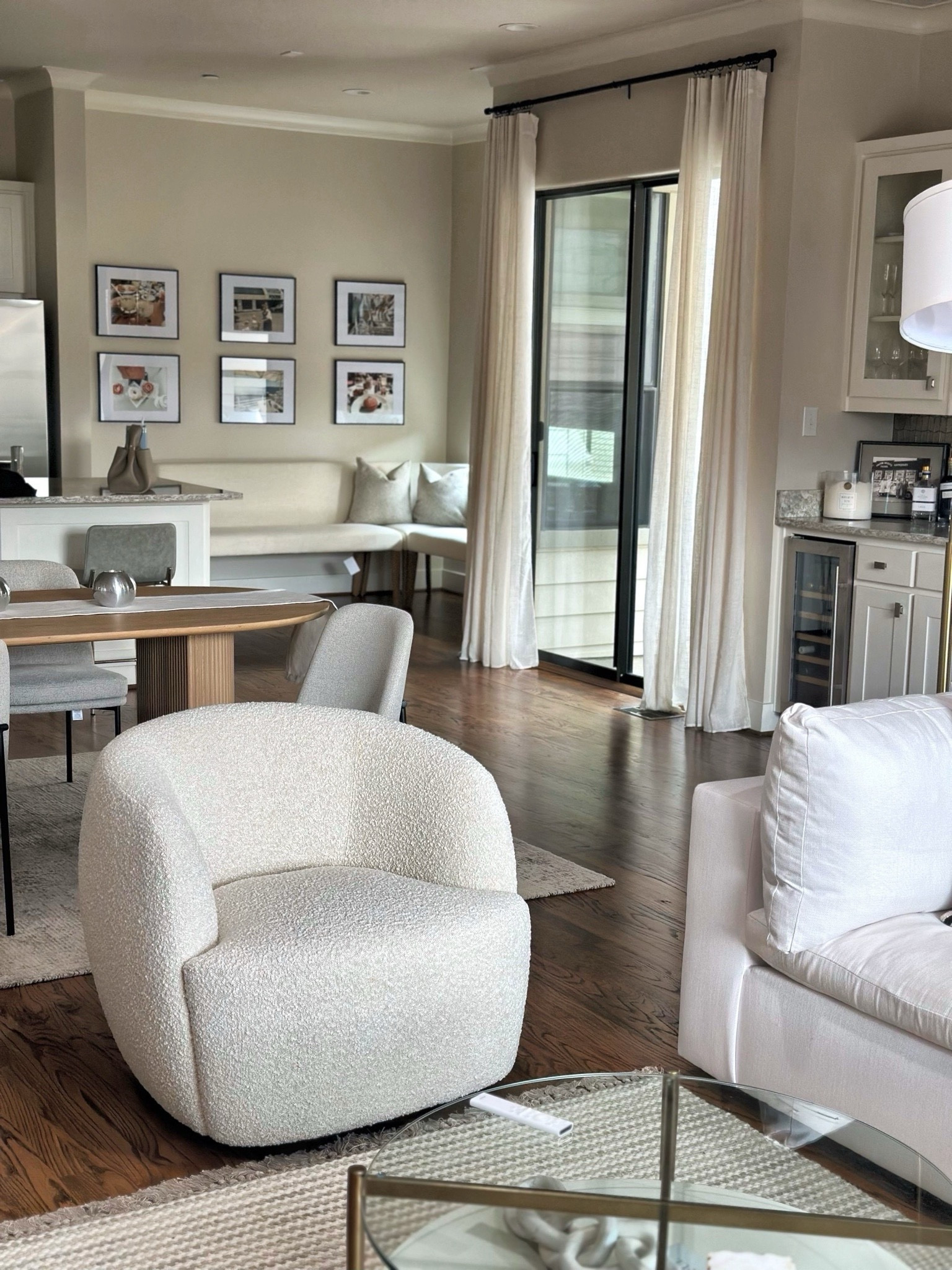 My sisters beautiful new living room space! These boucle chairs from CB2 are stunning and so comfortable! Everything linked! 

#LTKhome
#liketkit 
@shop.ltk
https://liketk.it/4sdJq

#LTKHome