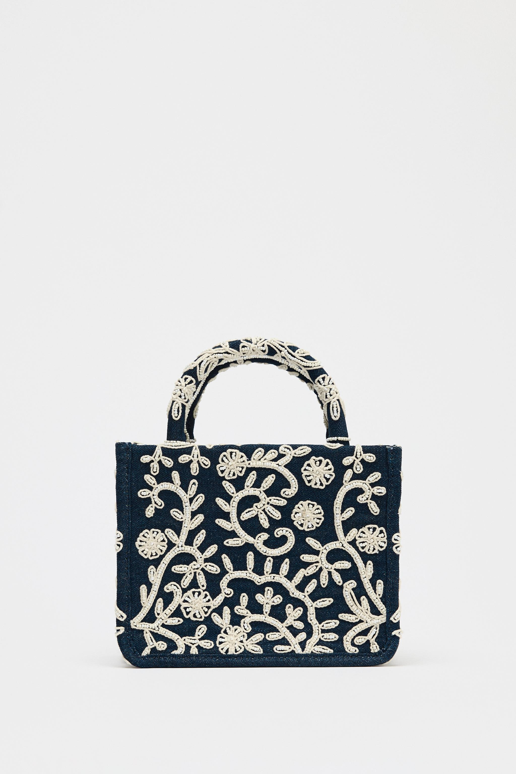 EMBROIDERED DETAIL RIGID DENIM CITY BAG | Zara US