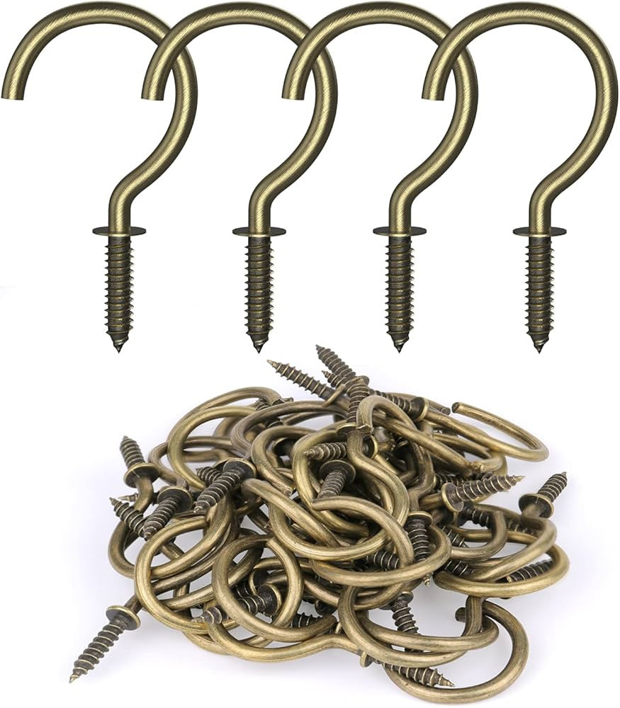 RELBRO Screw Hooks, 1-1/4 Inch Metal Screw in Cup Hooks, Bronze, 50 Pcs | Amazon (US)