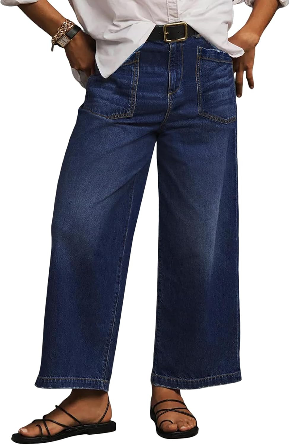 Eytino Plus Size Jeans for Women High Waisted Wide Leg Jeans Trendy Baggy Loose Stretchy Denim Pants with Pockets(1X-5X) | Amazon (US)