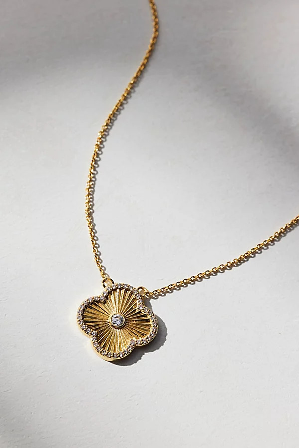 Electric Picks Clover Icon Rhinestone Pendant Necklace in Gold, Women's at Urban Outfitters | Urban Outfitters (US and RoW)