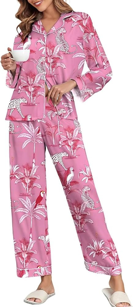 Brosloth Women's Silk Satin Pajamas Pjs Sets Cute Lace Pattern Two Piece Loungewear Set Button Up... | Amazon (US)
