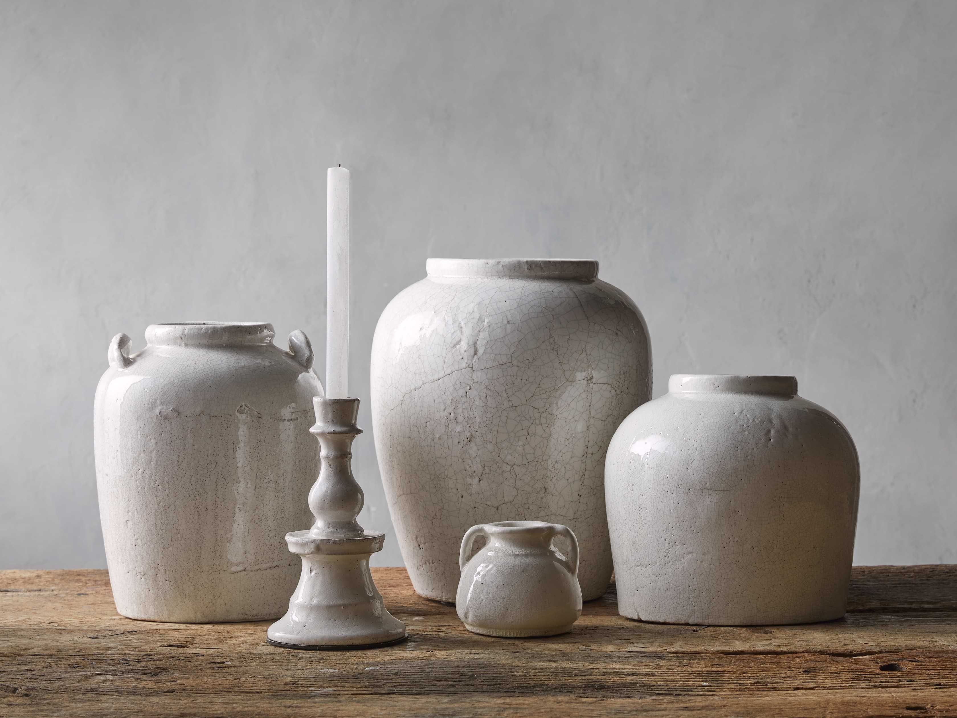 Santorini Low Vase in White | Arhaus