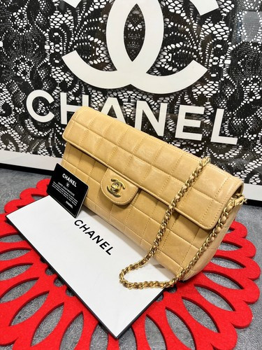 Auth CHANEL Chocolate Bar Beige Gold Lamb Leather Shoulder Bag 421  | eBay | eBay US